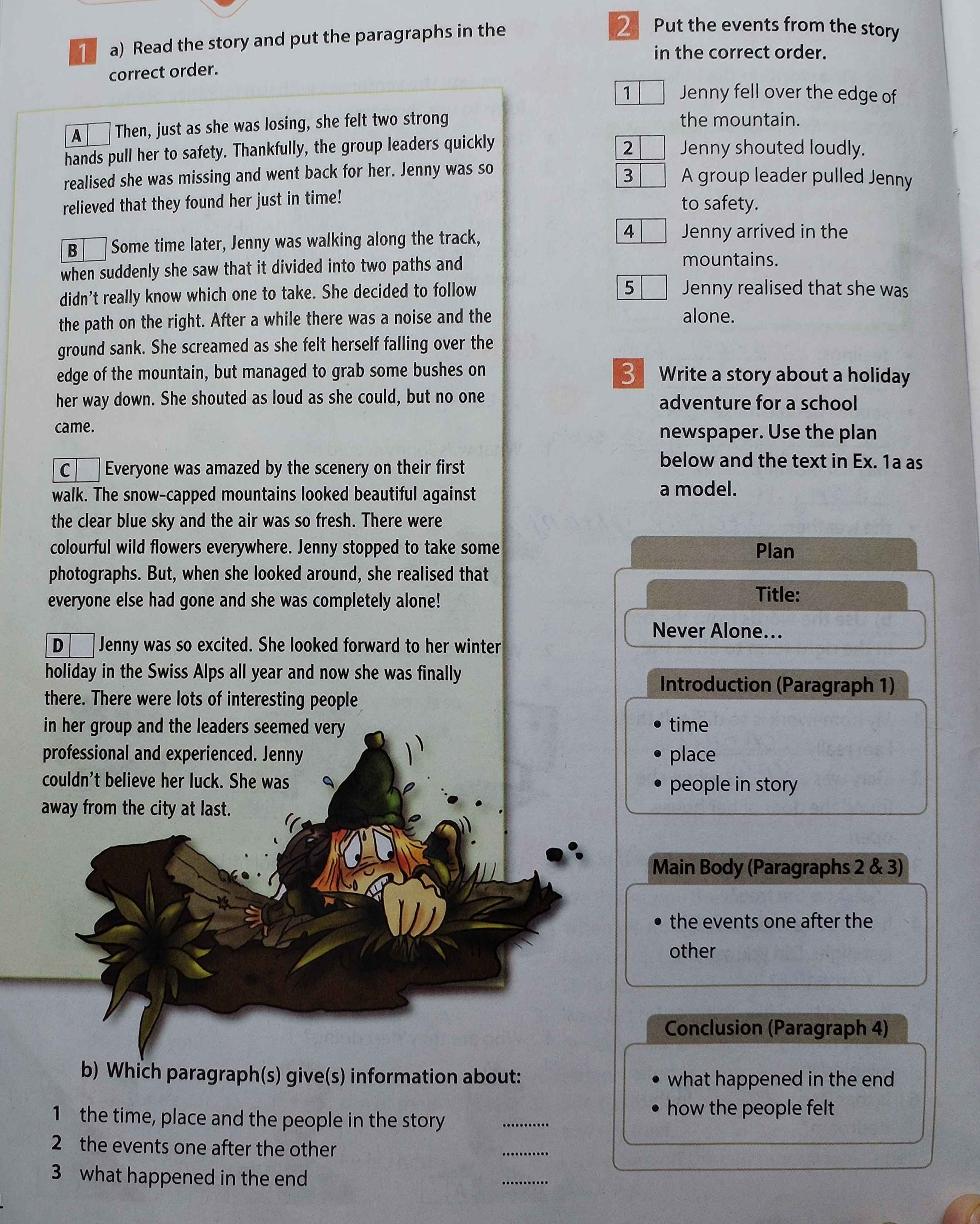 Фото заданий: a) Read the story and put the; b) Which paragraph(s) give(s) information about: 1