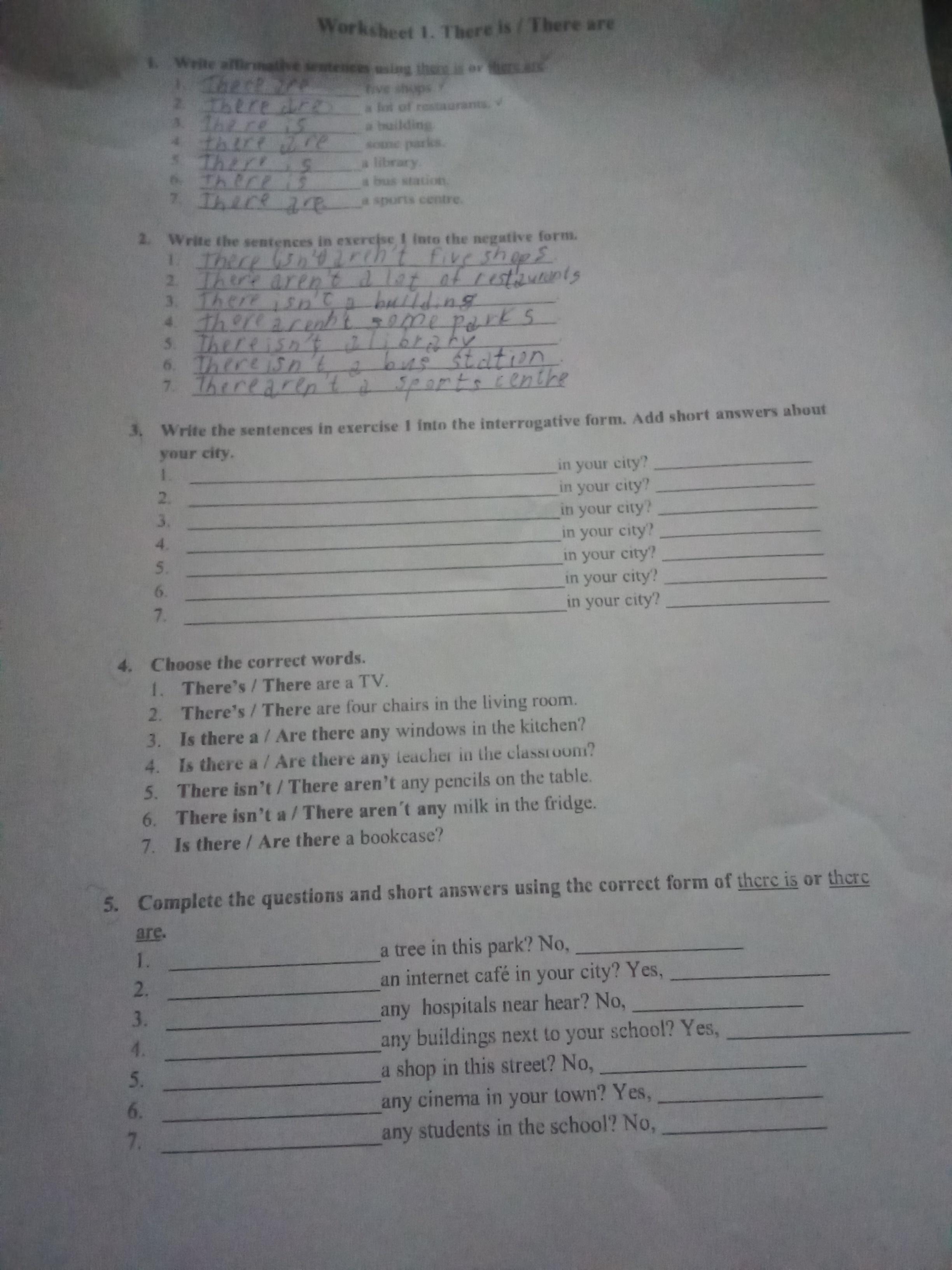 Фото заданий: 1. Write affirmative sentences using there is; 2. Write the sentences in exercise 1